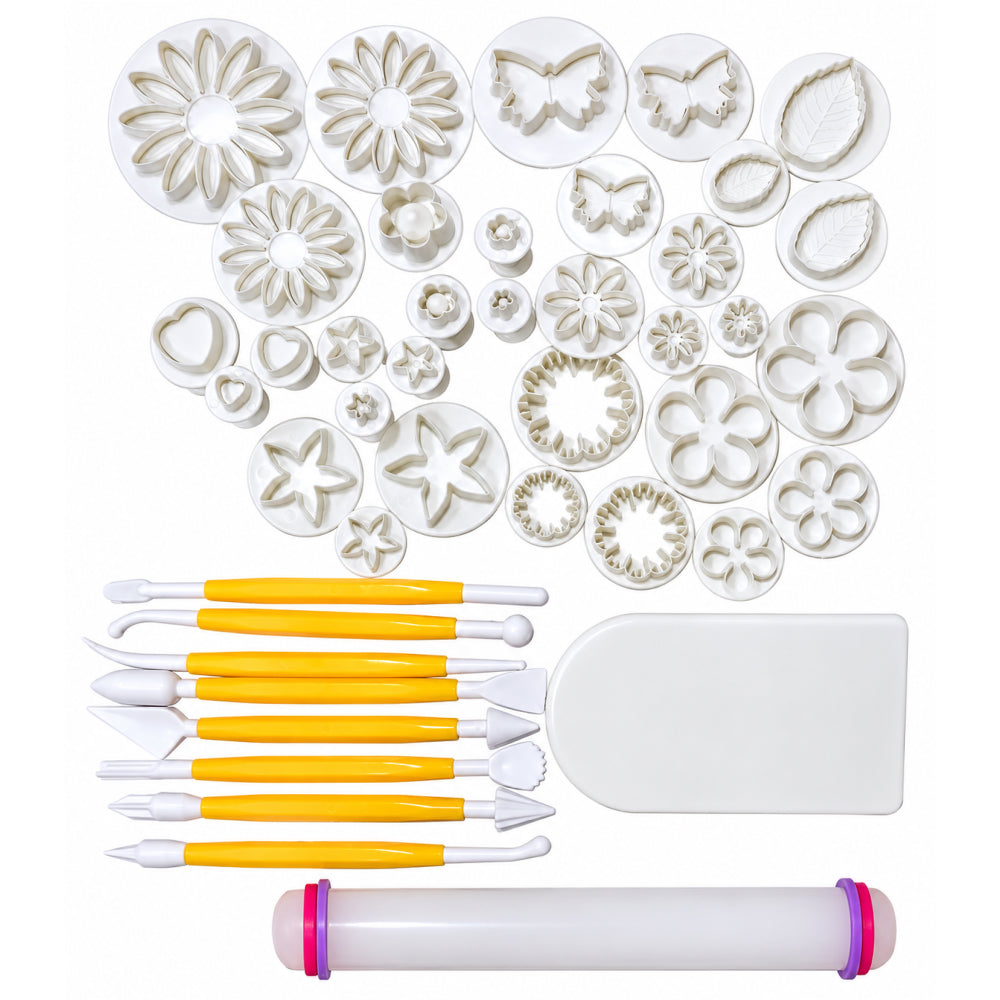 CT131 – 43 Pieces Fondant Set with Fondant Cutters, Rolling Pin, Modeling Tools & Smoother