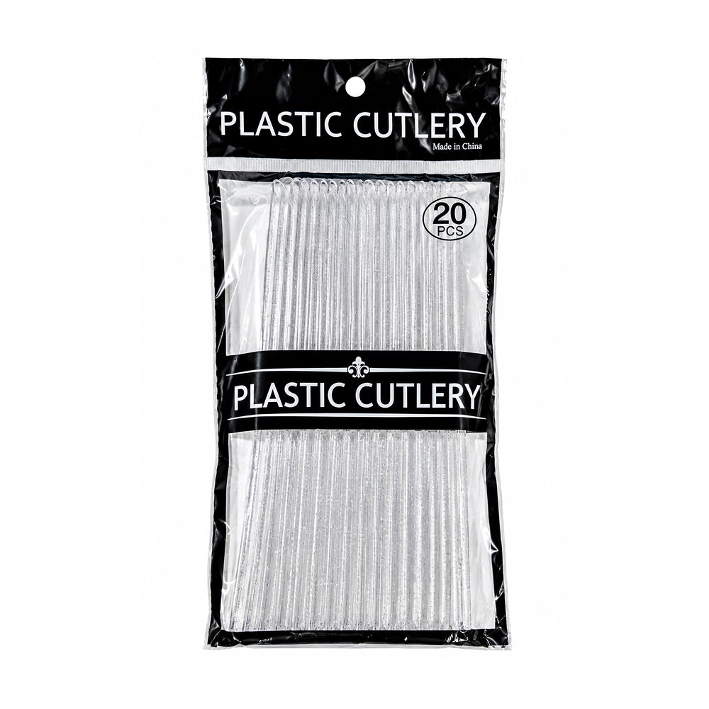 BT312 Premium Heavy Quality Transparent Plastic Cake Knife 8 Inch for Cake Cutting – Pack of 20 Pcs