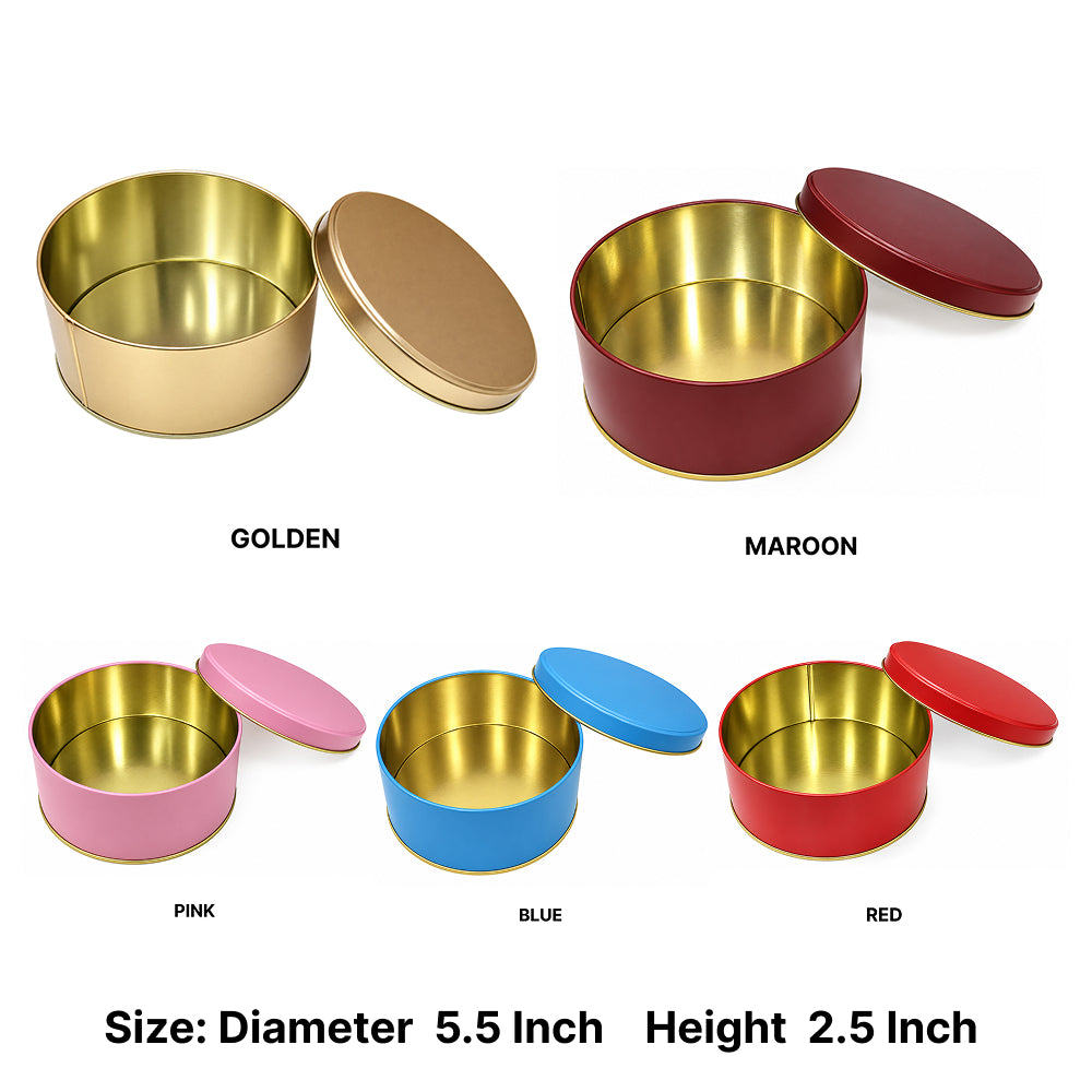 CL082 Matte Round Metal Gift Tin Box with Lid – 4 PCS Bundle Pack (5.5 x 2.5 Inch)