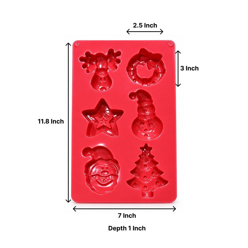 CM284 Christmas Theme 6 Cavity Silicone Chocolate & Cake Mould – Santa, Snowman, Reindeer, Christmas Tree,Star & Wreath