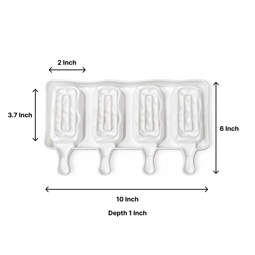 CM217 4 Cavity 3D Geometric Silicone Popsicle Mould with 50 Wooden Ice Cream Sticks