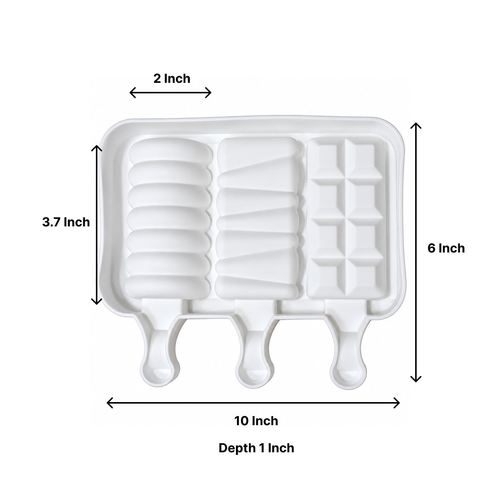 CM216 3 Cavity Multi-Design Silicone Popsicle Mould with 50 Wooden Ice Cream Sticks