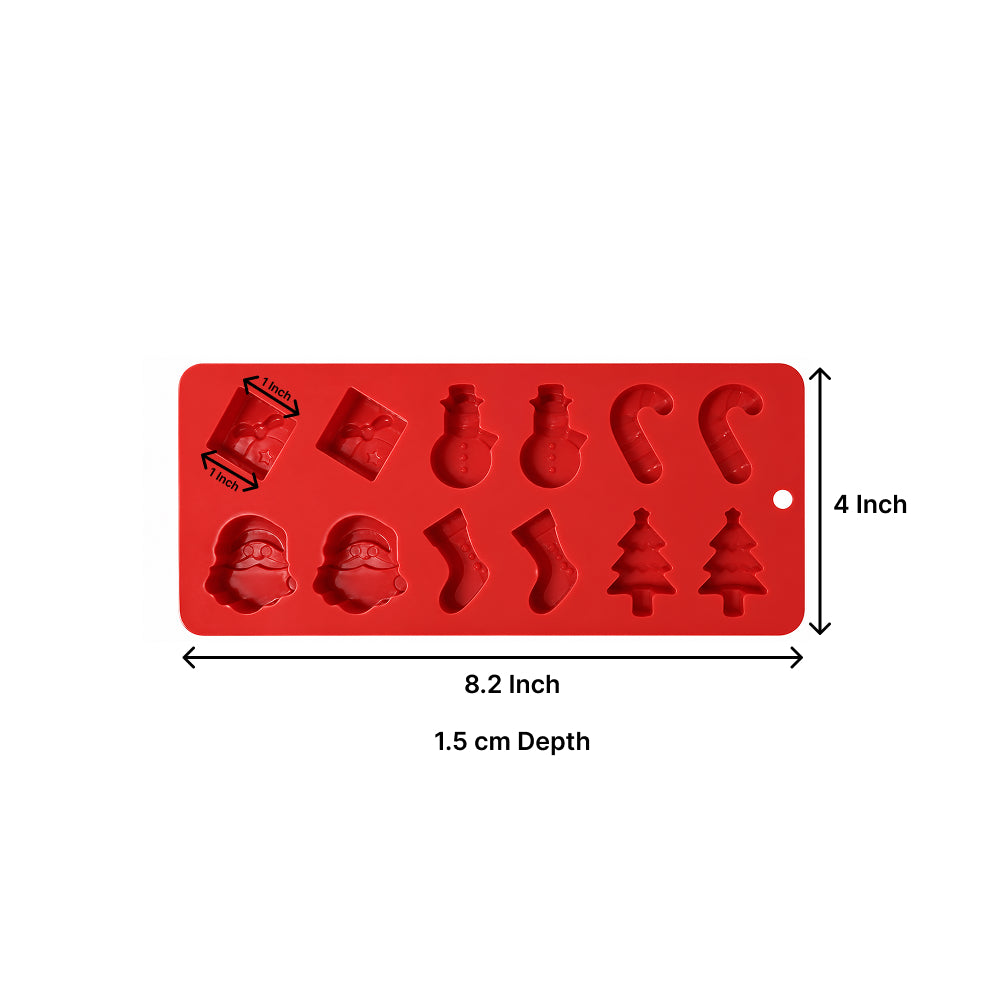 CM289 Christmas Theme Silicone Chocolate Mold – 12 Cavity Santa Claus, Snowman, Christmas Tree, Candy Cane