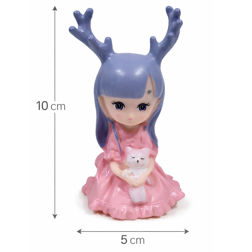 Cute Deer Girl Cake Topper with Bunny – Princess Theme Decoration (Heavy Rubber) | CTT072