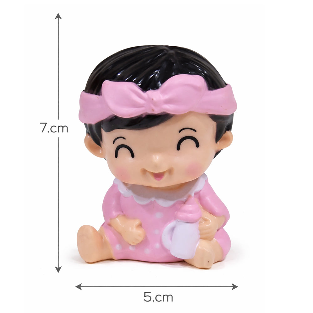 Cute Baby Cake Topper Set with Feeding Bottle – Boy & Girl Figurines (Plastic) | CTT071