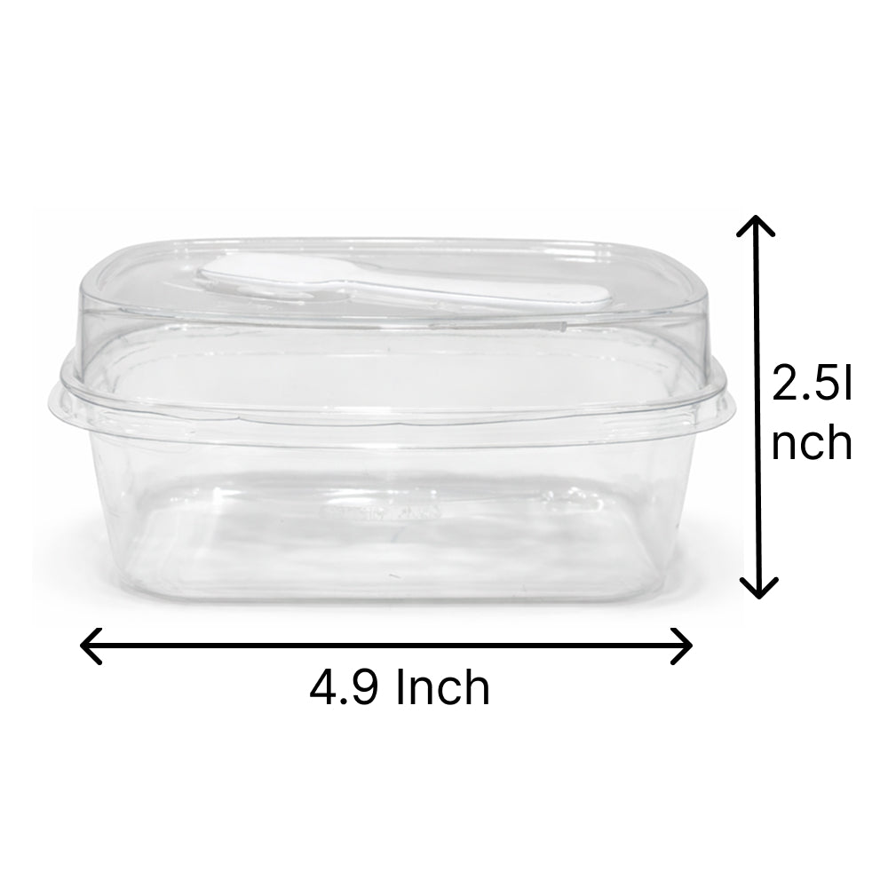 Rectangular PVC Container with Lid & Spoon 10 Pieces Pack – 4.9 Inch Clear Food Box CL091