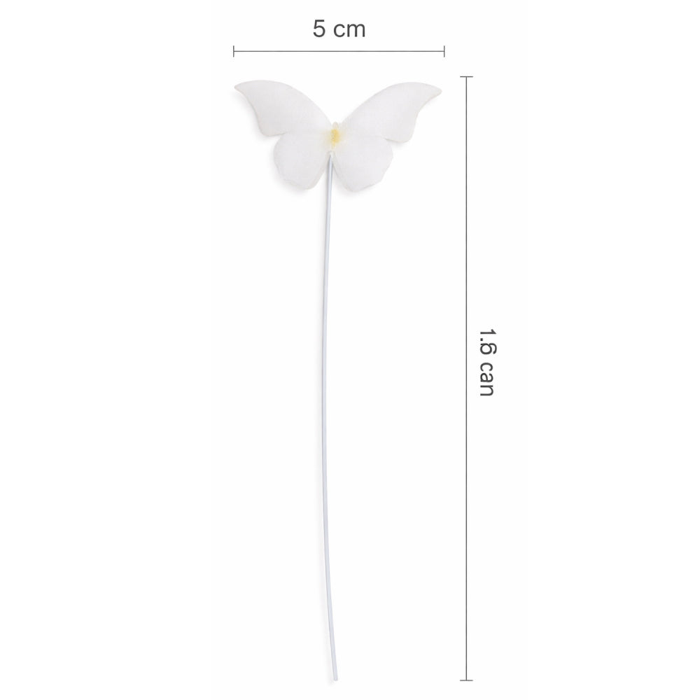 White butterfly-shaped cake topper with dimensions on a white background