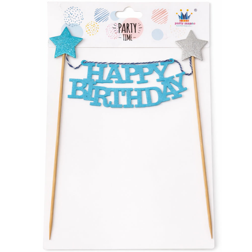 Happy Birthday banner with stars on sticks in white carboard paper
