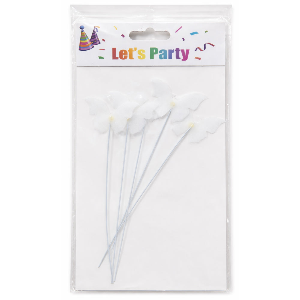 Butterfly Cake Topper – White Elegant Cake Decoration Pick with transparent packaging