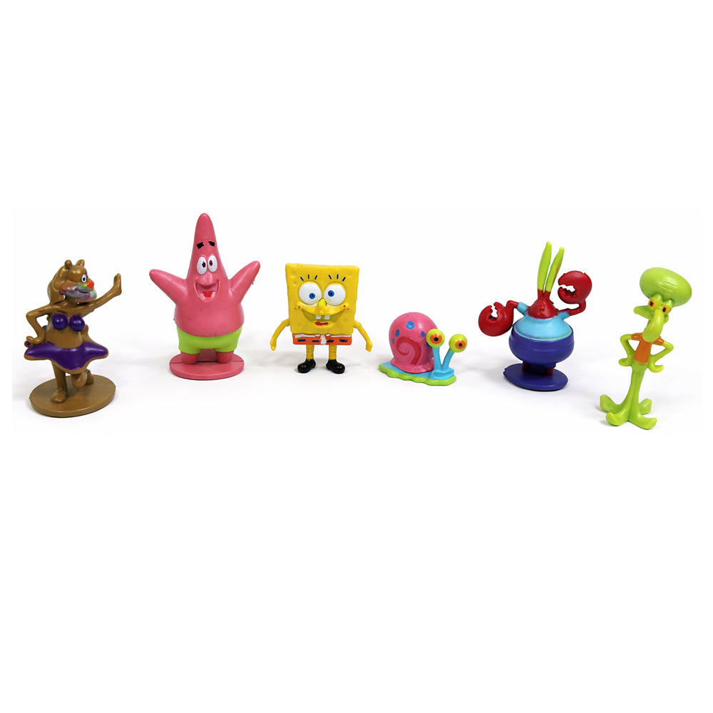 Set of colorful Spongebob cartoon character figurines on a white background