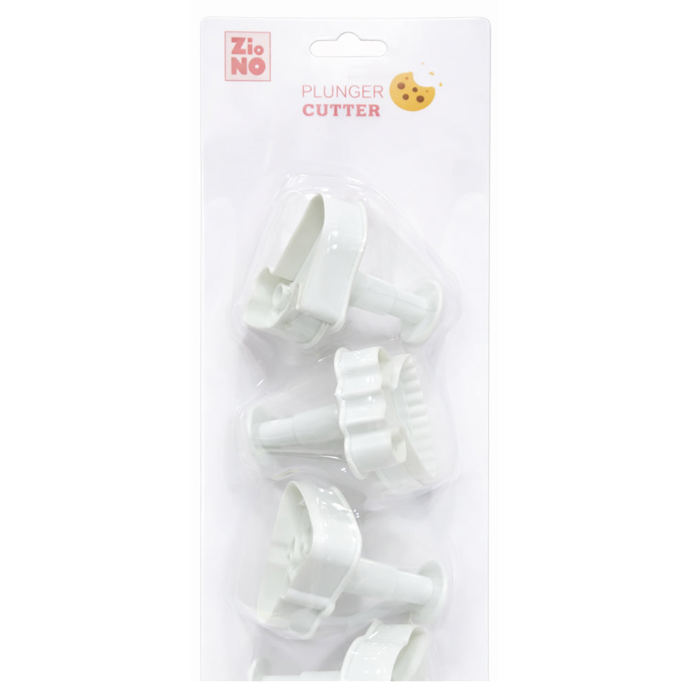 Plastic plunger cutter set on a white background with Zulily branding.