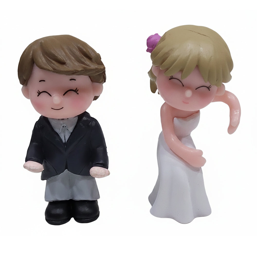 Cute Wedding Couple Cake Topper Figurines – Bride in White & Groom in Black | MTRC213