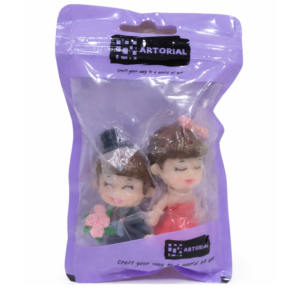 Cute Wedding Couple Cake Topper Figurines – Red Bride & Black Groom Set | MTRC325B