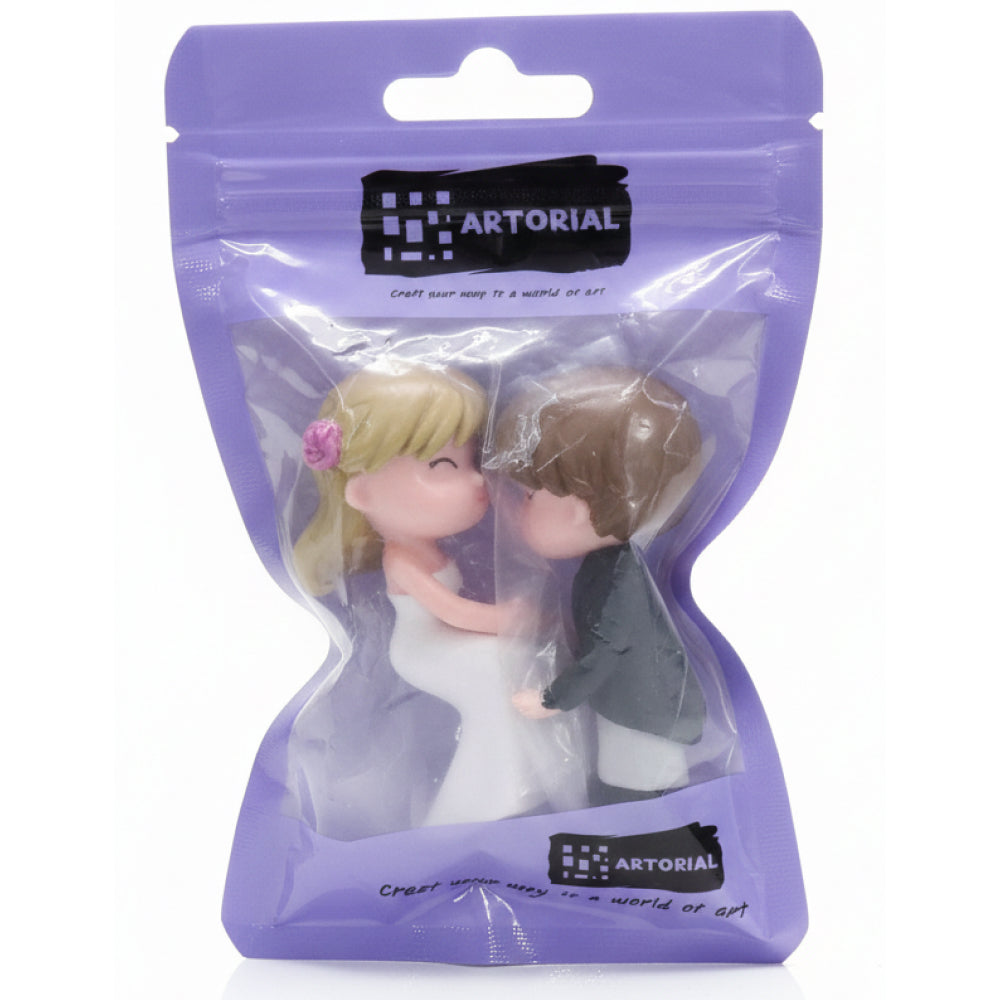 Cute Wedding Couple Cake Topper Figurines – Bride in White & Groom in Black | MTRC213