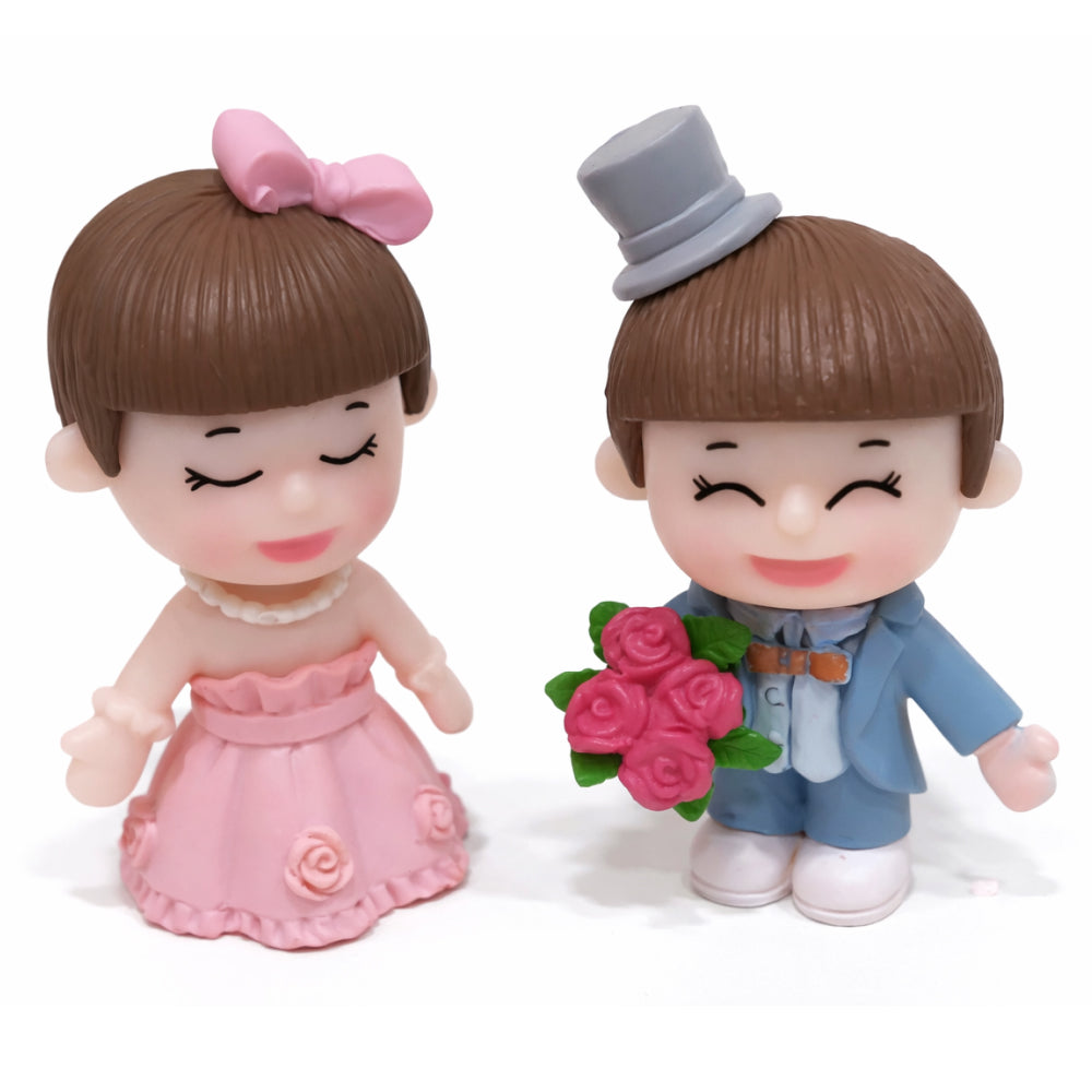 Cute Wedding Couple Cake Topper Figurines – Pink Bride & Blue Groom Set | MTRC325A