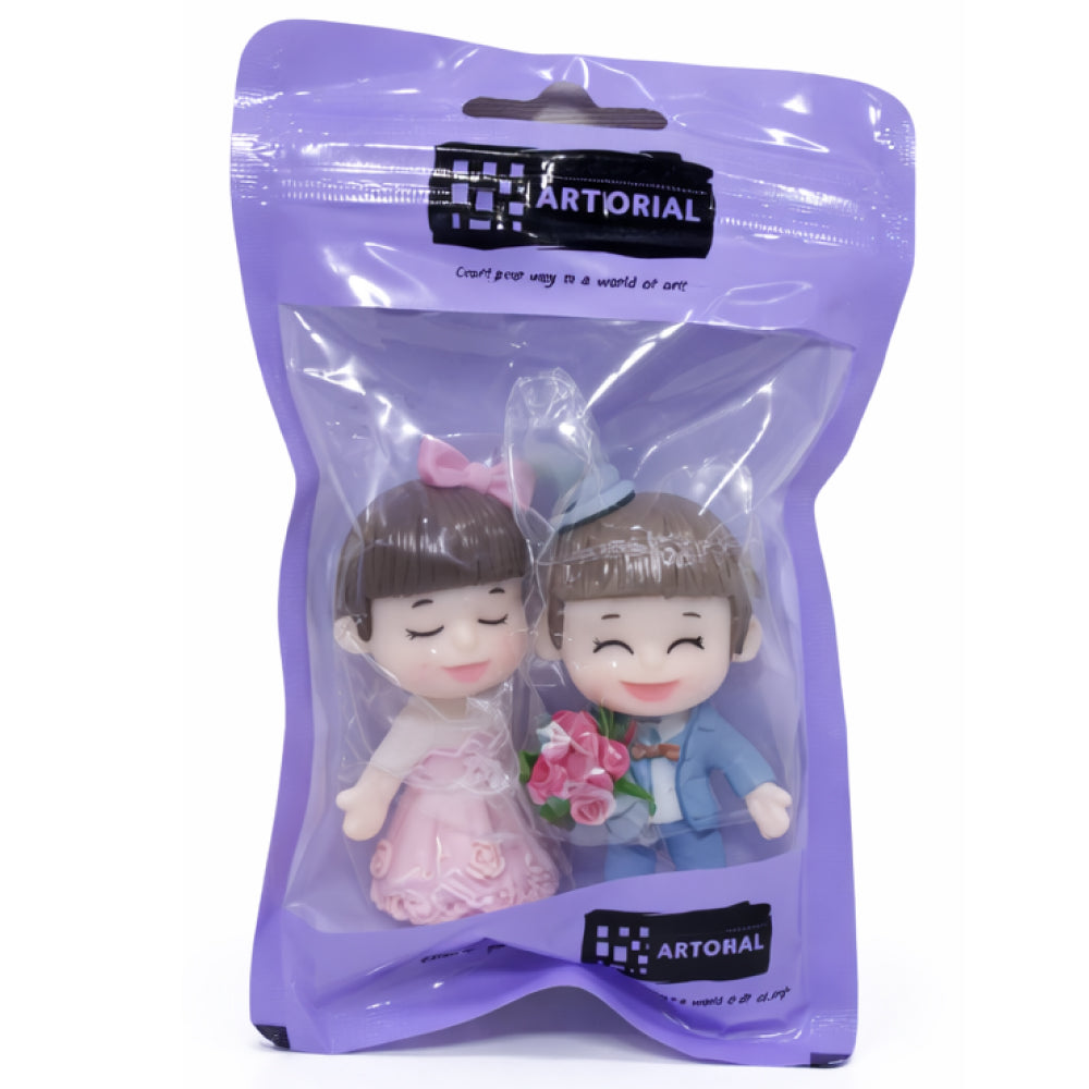 Cute Wedding Couple Cake Topper Figurines – Pink Bride & Blue Groom Set | MTRC325A