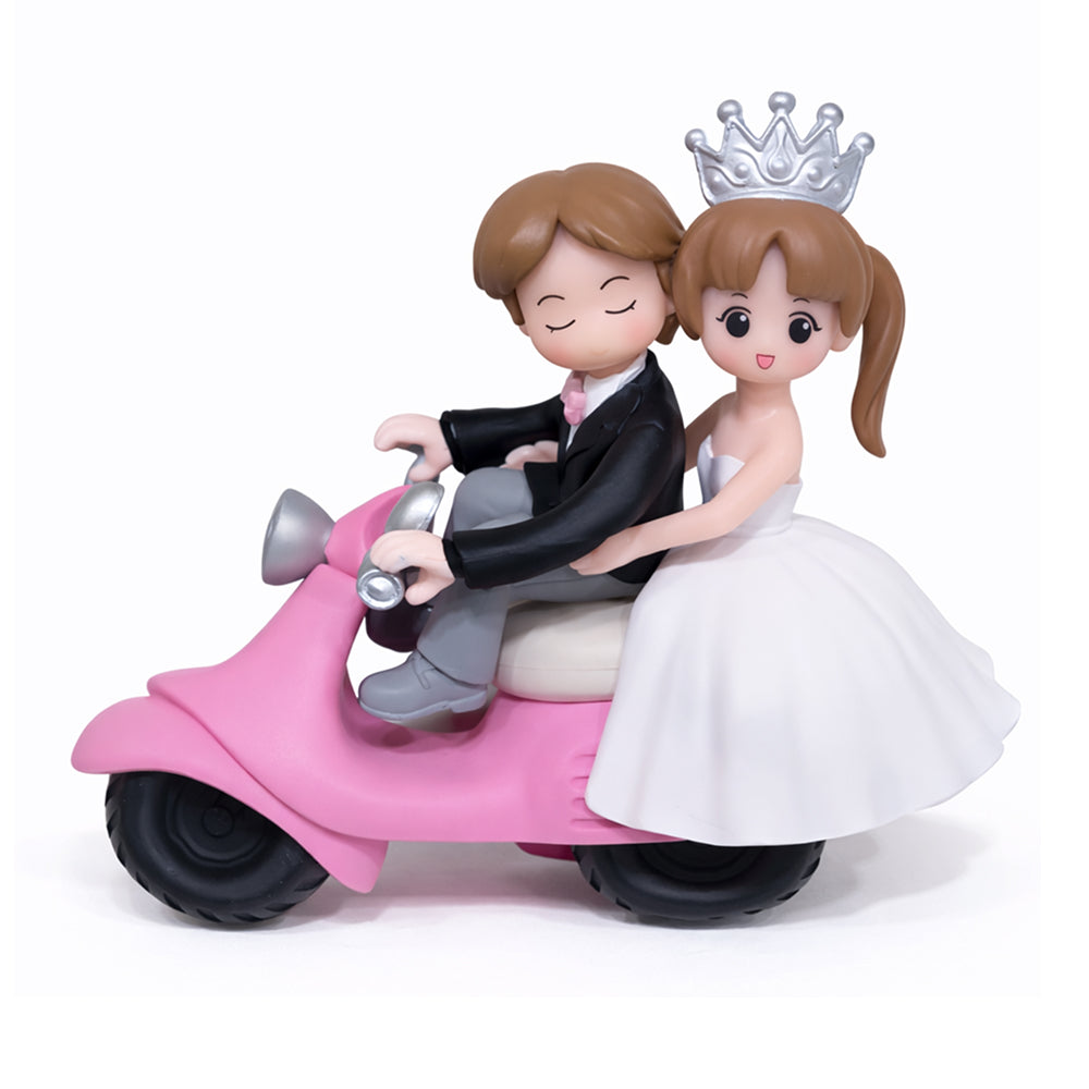Wedding Couple Scooter Cake Topper Figurines – Bride & Groom on Pink Bike | MTRC006A