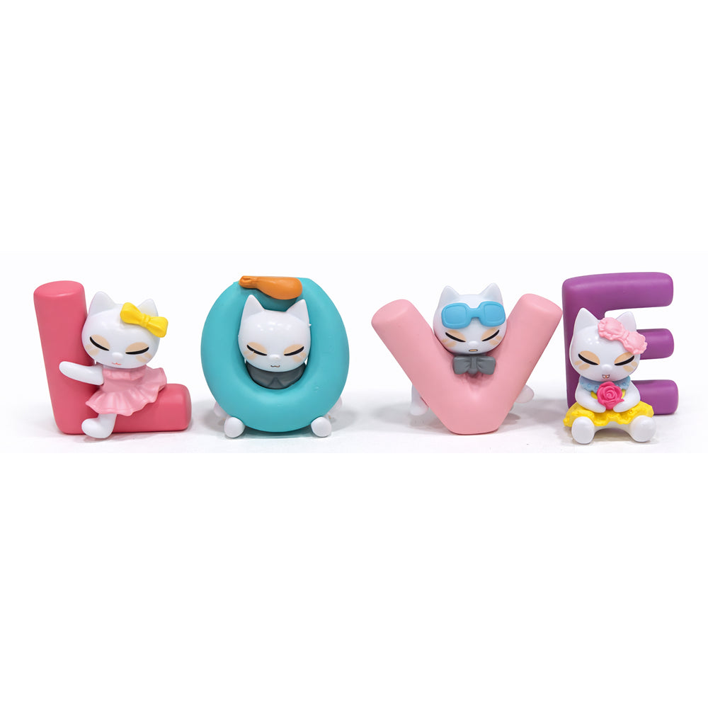 Cute Cat LOVE Letter Cake Topper Figurines – Cartoon Kitty Love Set | MTRC086A
