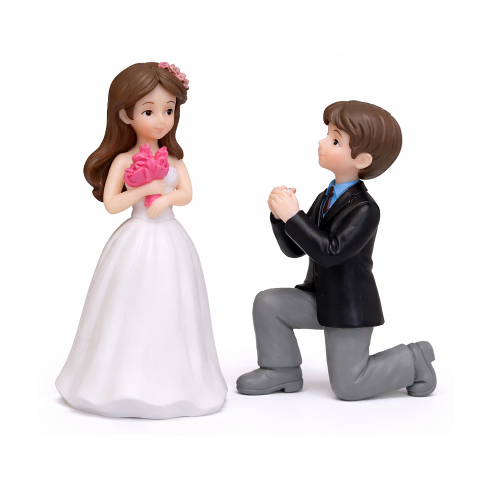 Romantic Proposal Couple Cake Topper Figurines – Kneeling Groom & Bride Set | MTRC345