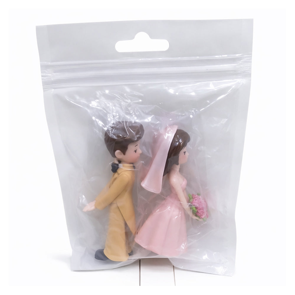 Cute Wedding Couple Cake Topper Figurines – Pink Bride & Gold Groom Set | MTRC535B