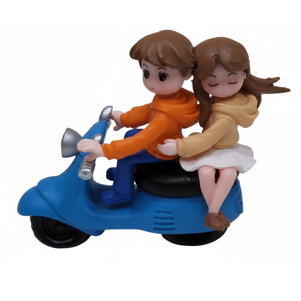 Cute Couple Scooter Cake Topper Figurines – Boy & Girl on Blue Bike | MTRC006B