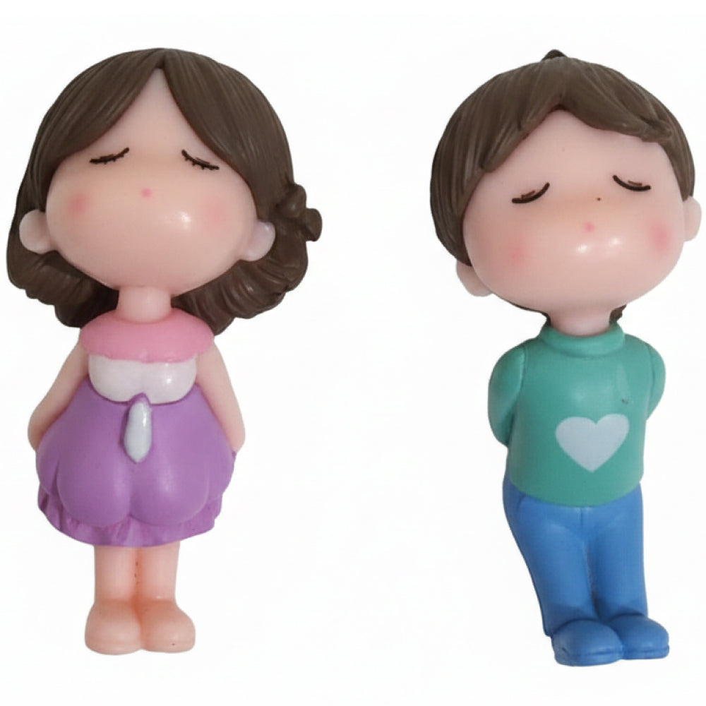 Cute Shy Couple Cake Topper Figurines – Pastel Heart Boy & Girl Set | MTRC342A