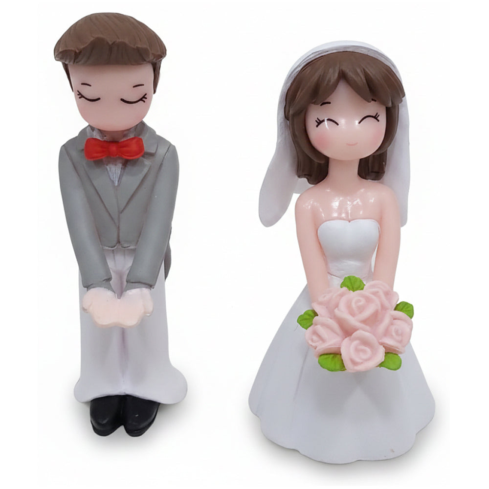 Cute Wedding Couple Cake Topper Figurines – White Bride & Grey Groom Set | MTRC535A