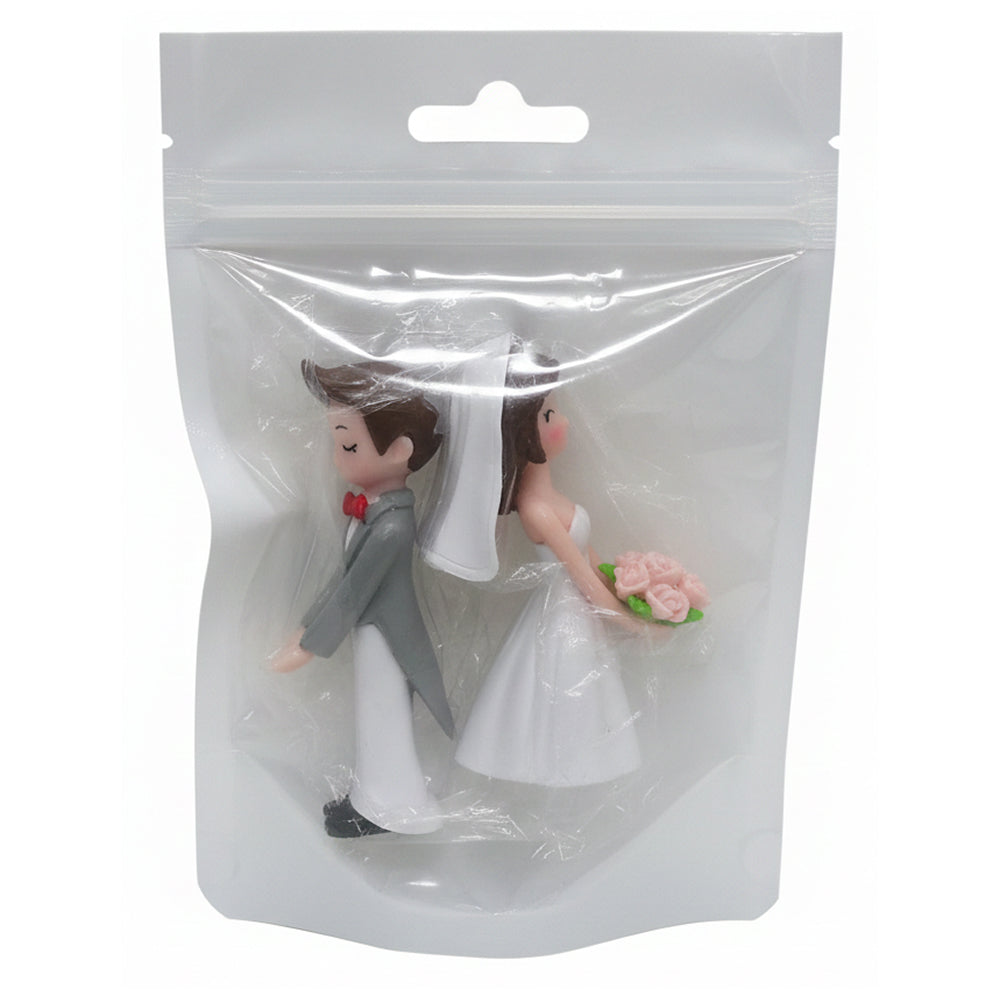 Cute Wedding Couple Cake Topper Figurines – White Bride & Grey Groom Set | MTRC535A