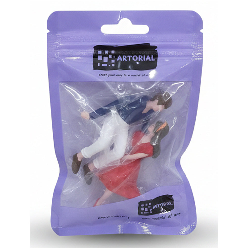 Romantic Sitting Couple Cake Topper Figurines – Red Dress Boy & Girl Set | MTRC571A