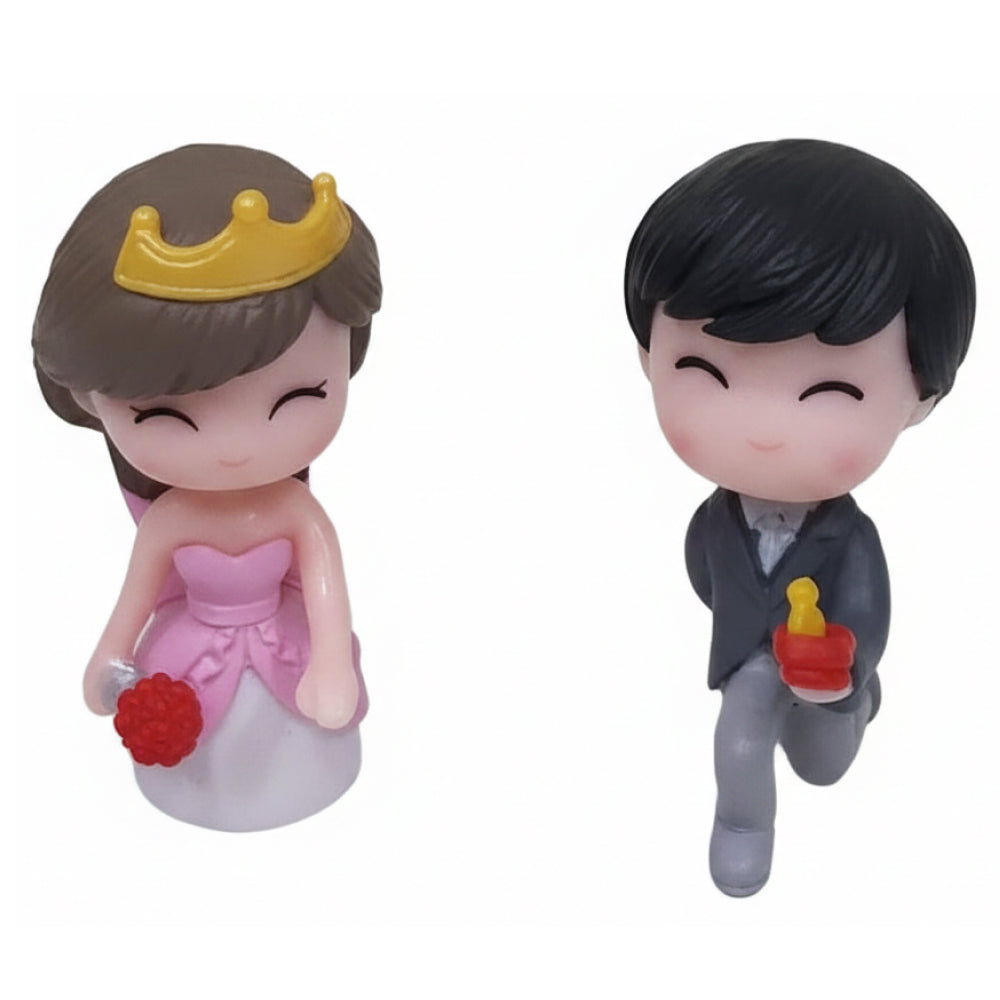 Cute Prince & Princess Cake Topper Figurines – Crown Bride & Baby Bottle Groom Set | MTRC216