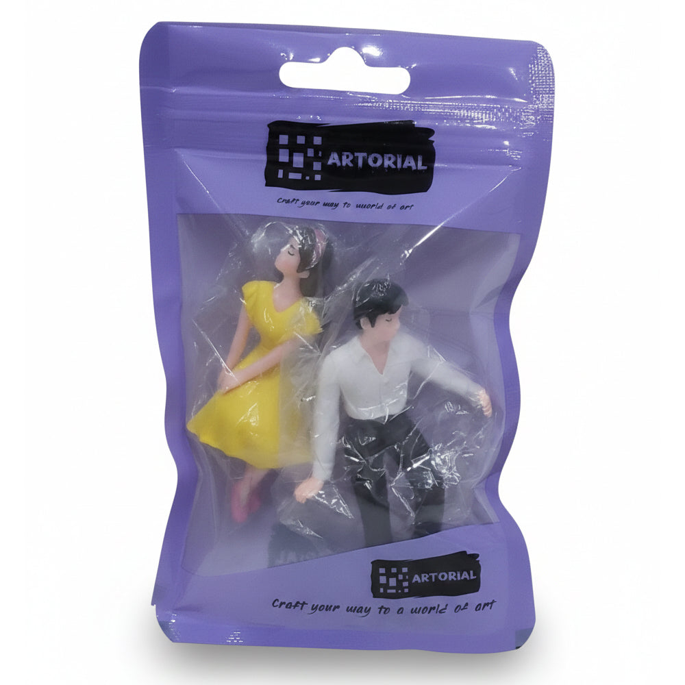 Romantic Sitting Couple Cake Topper Figurines – Yellow Dress Boy & Girl Set | MTRC571B