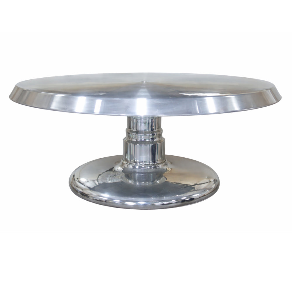Steel cake stand on a white background