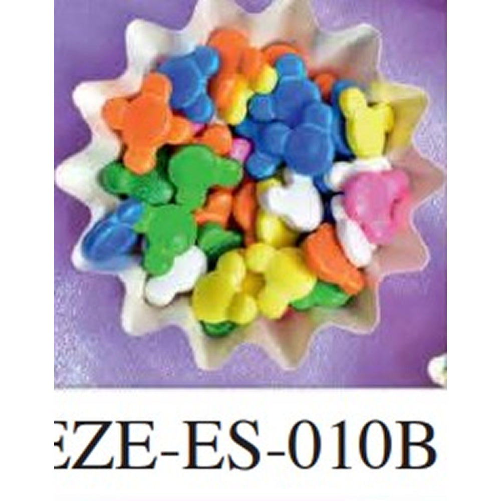 Colorful flower-shaped objects in a star-shaped holder on a purple background with 'EZE-ES-010B' text.