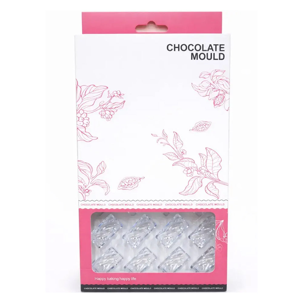 Polycarbonate Chocolate mould packaging with floral design on a white background