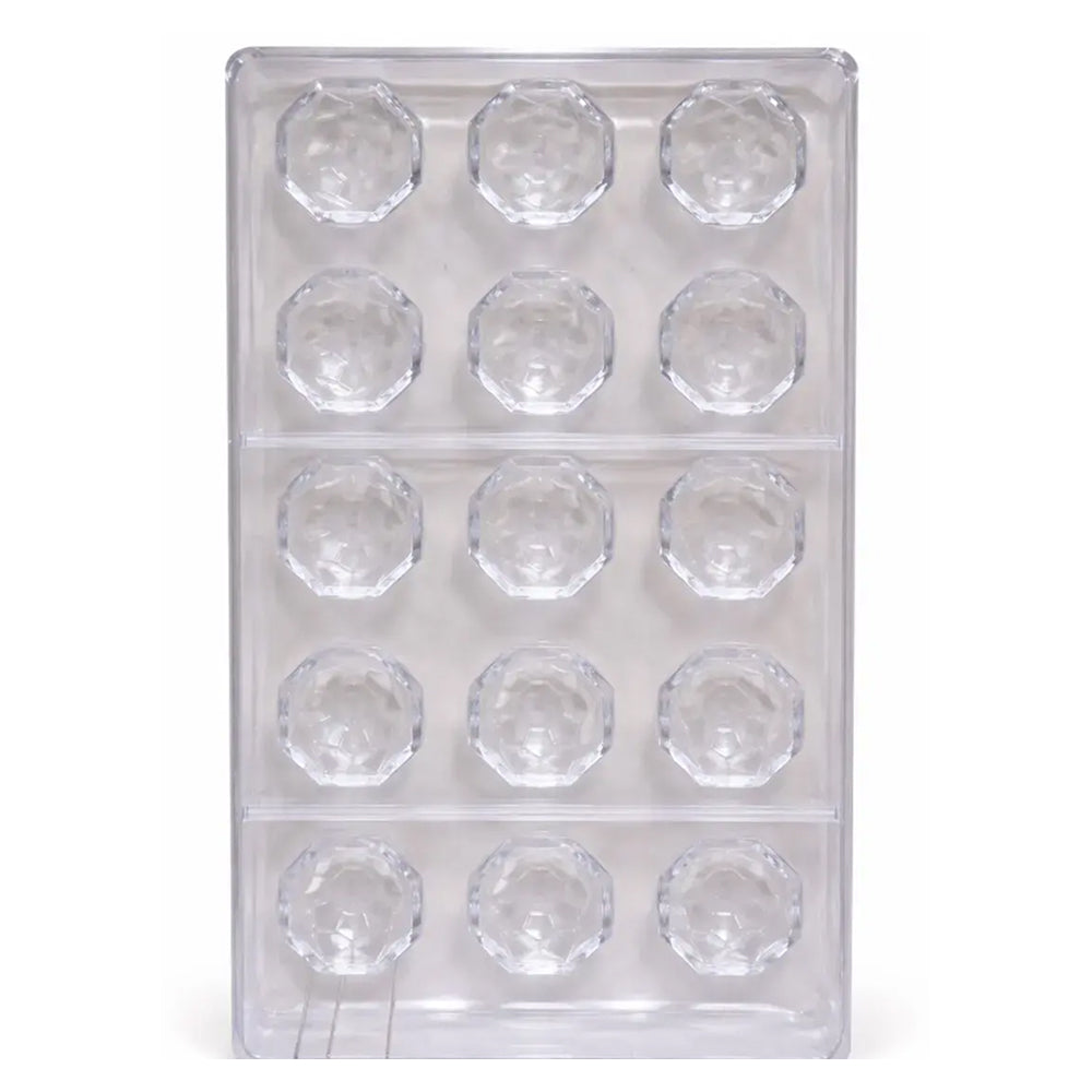 Polycarbonate  mold with multiple round cavities on a white background