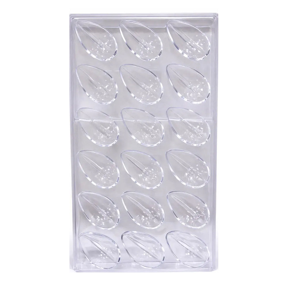 Polycarbonate mold with leaf-shaped cavities on a white background