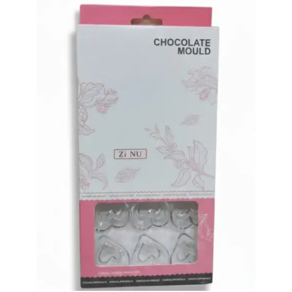 Polycarbonate  chocolate mould packaging with floral design on a white background