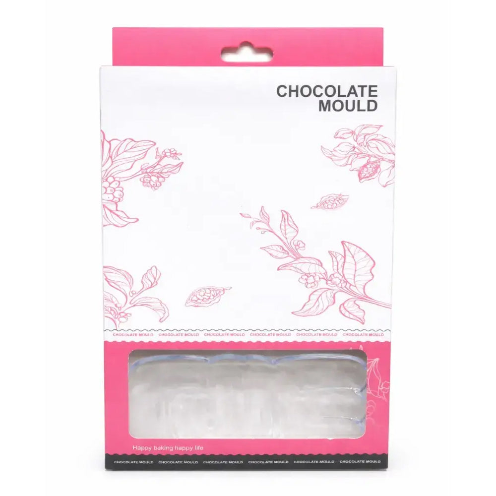Polycarbonate Chocolate mould packaging with floral design on a white background