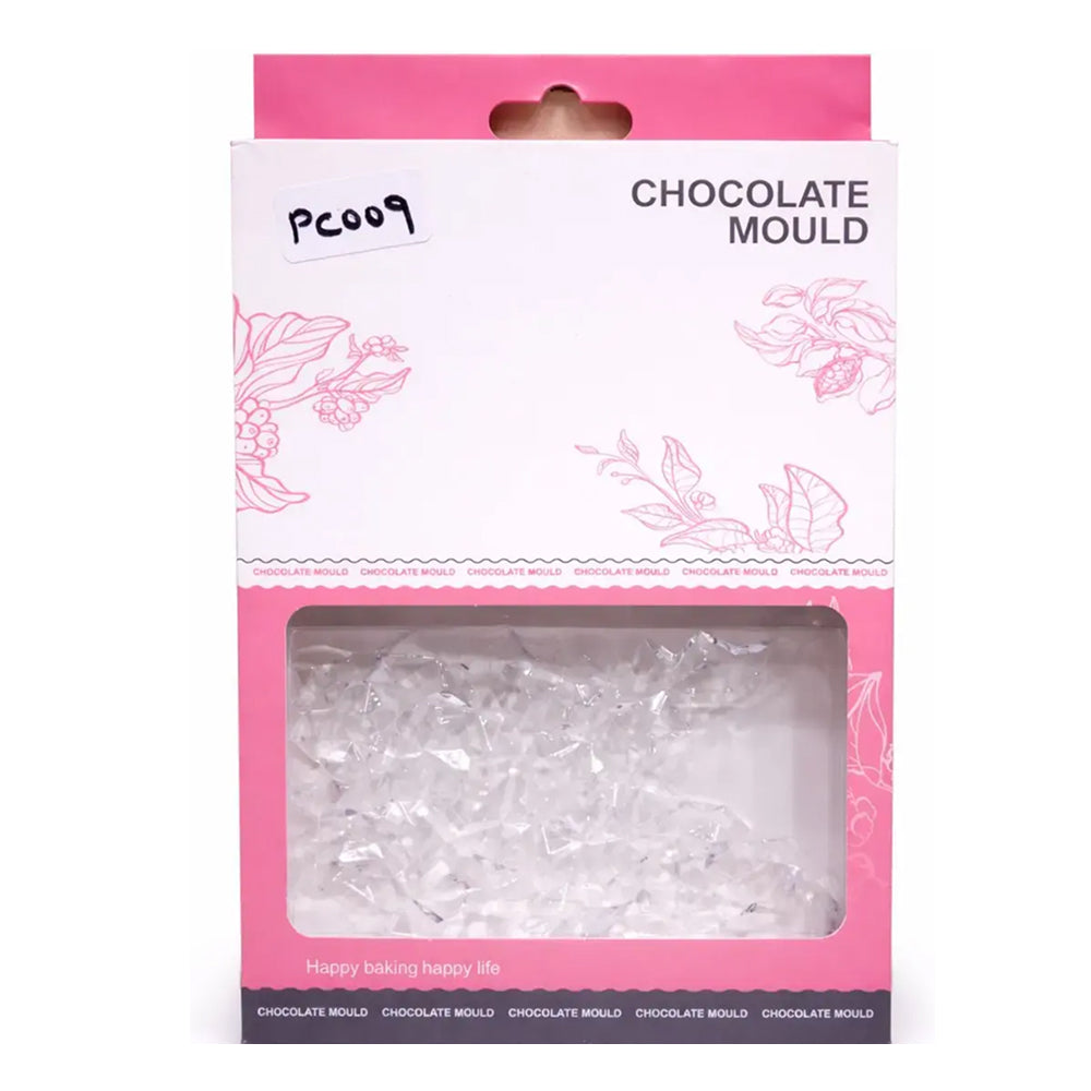 polycarbonate Chocolate mould packaging with pink and white design on a white background