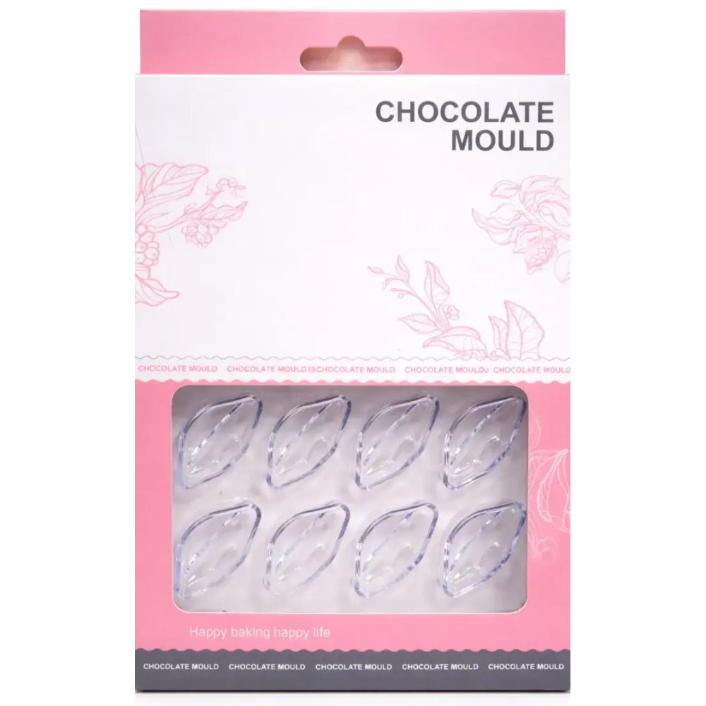 polycarbonate Chocolate mould packaging with clear moulds on a pink and white background