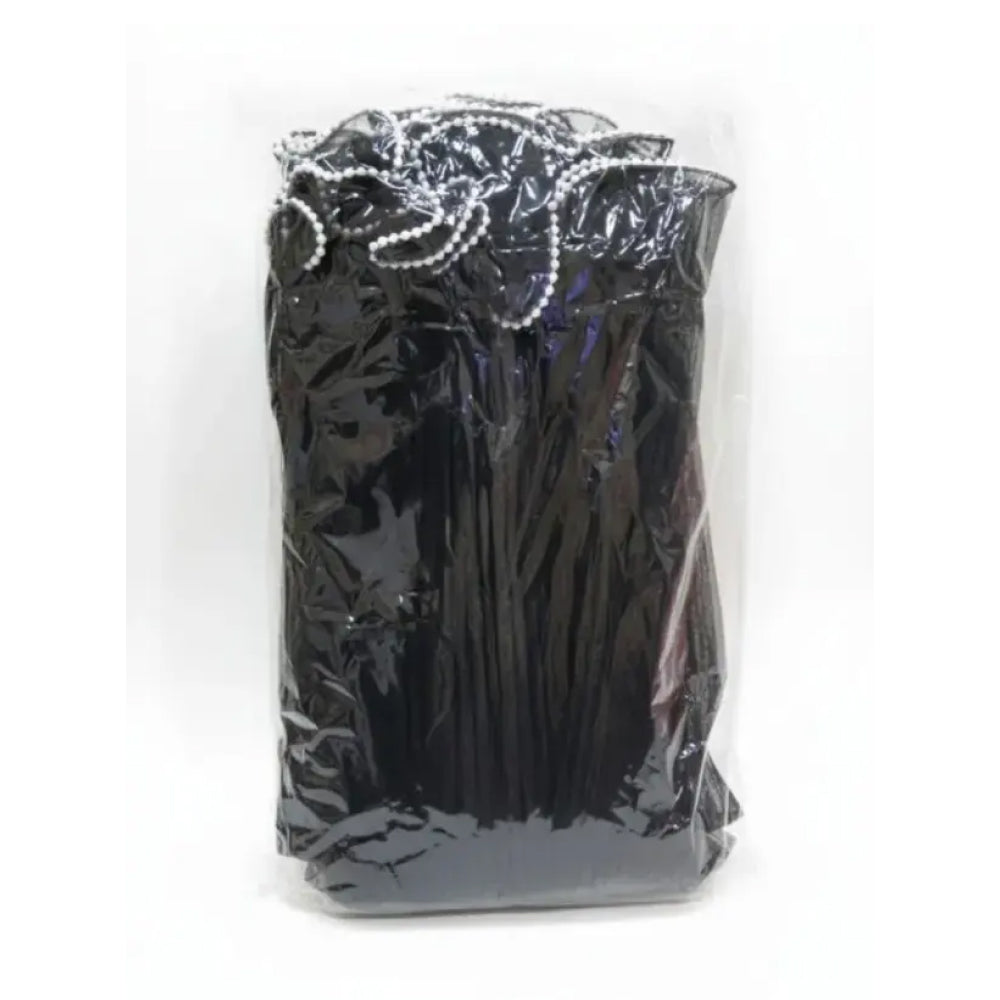 Packaged black net with a decorative on a white background