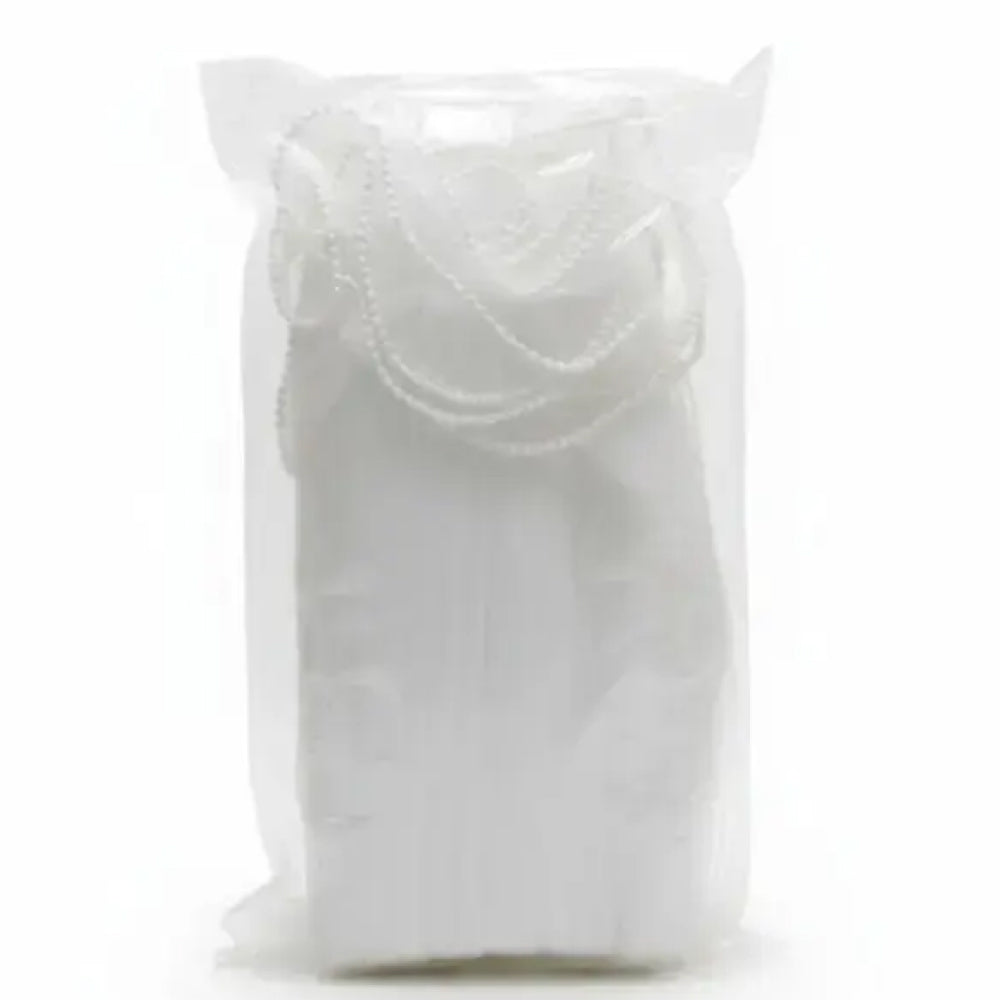 Clear plastic bag with white Net inside on a white background