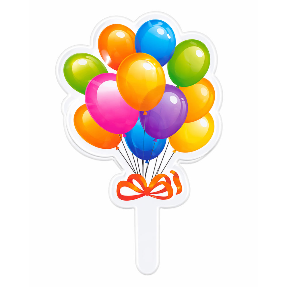 Colorful balloons with a red bow on a white background