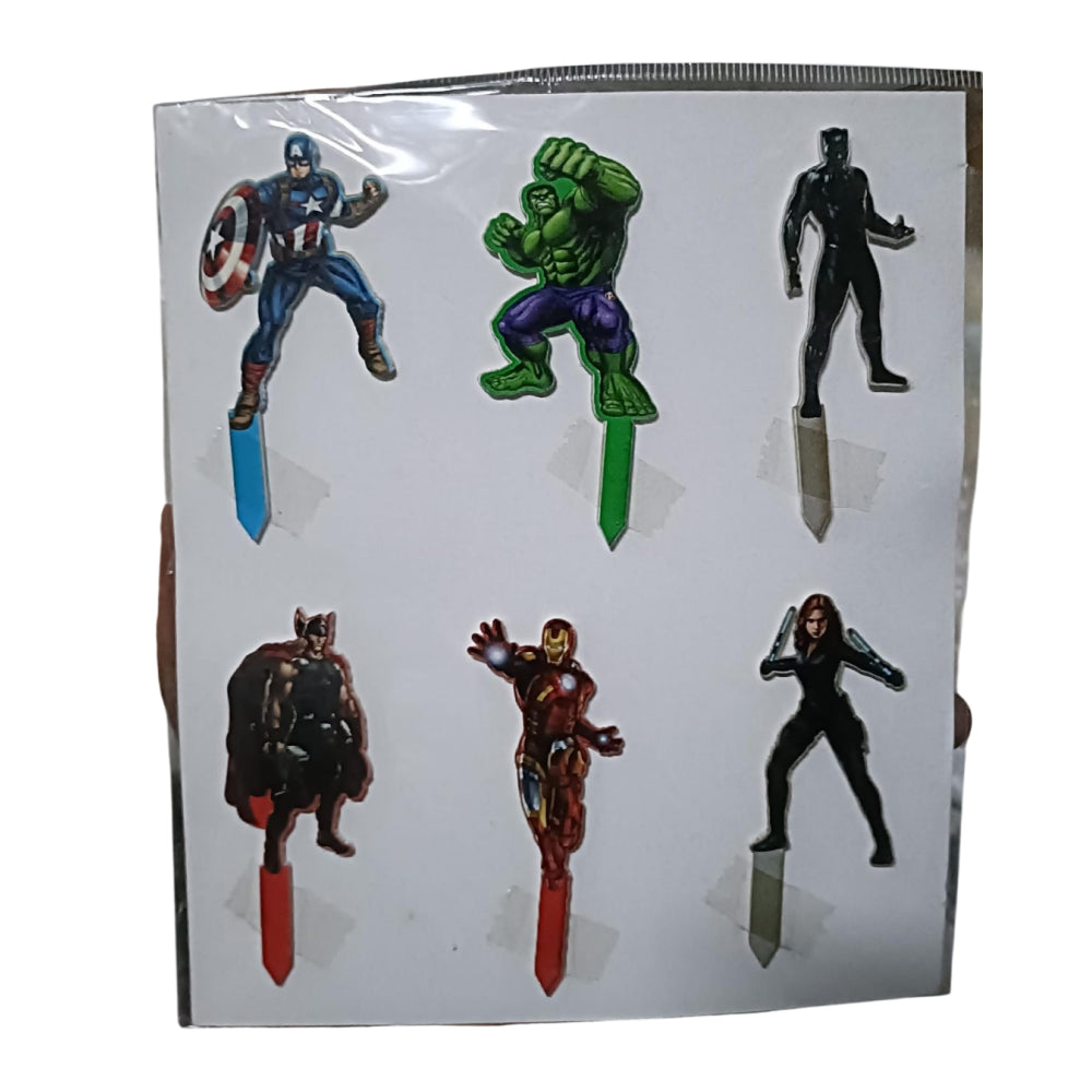 Set of superhero figurines on a white card