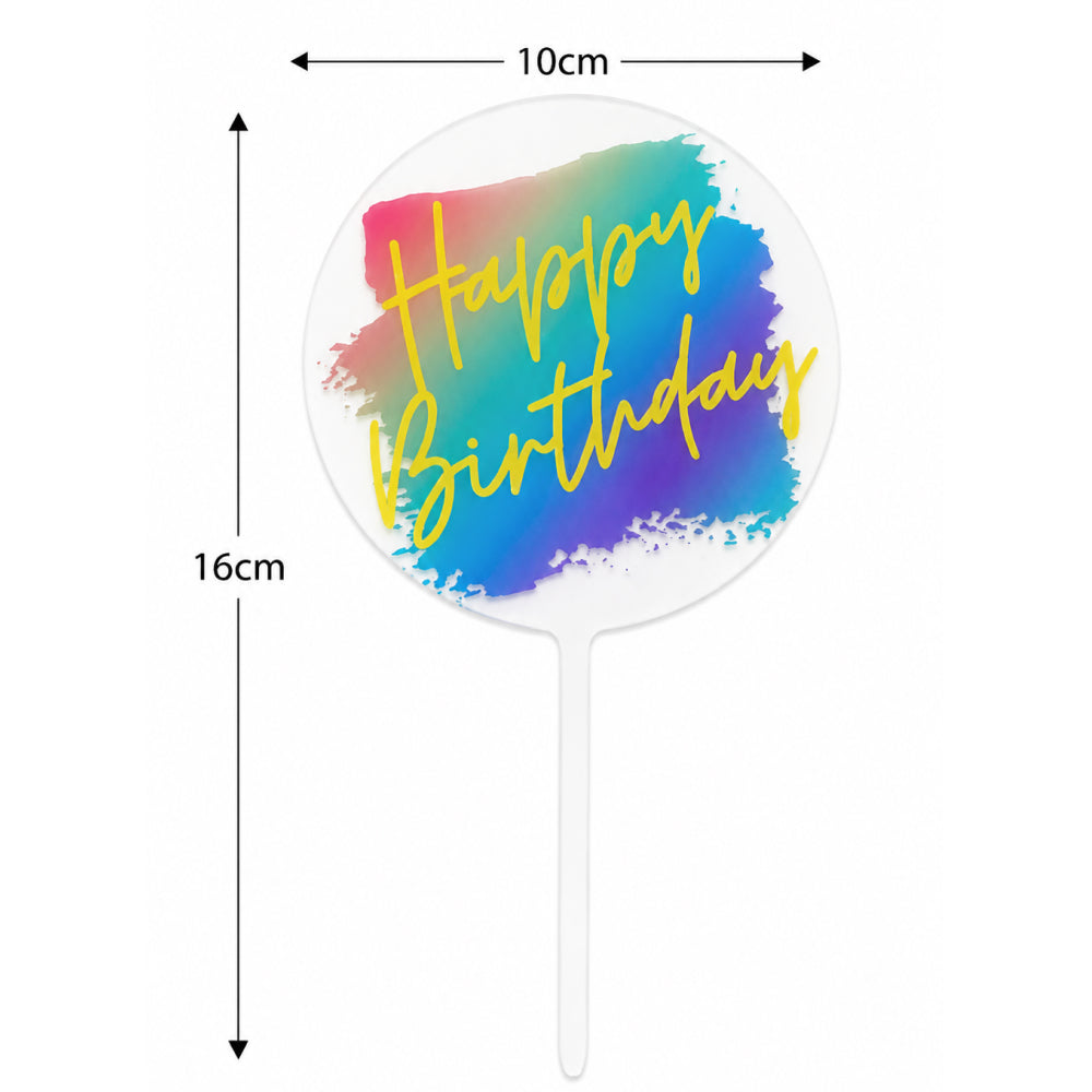 Acrylic Happy Birthday Cake Topper – Colorful Printed Round Design | TPR221