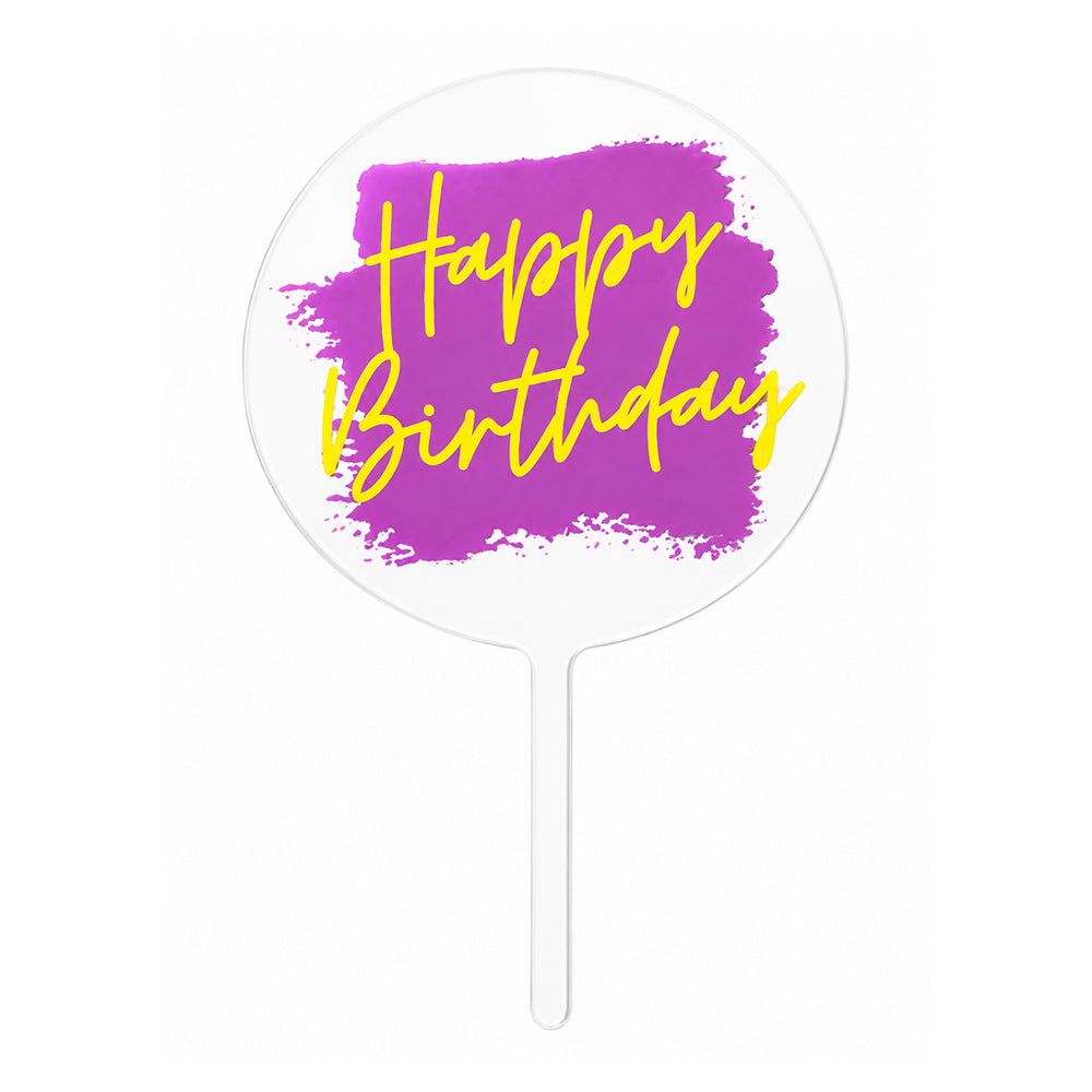 Acrylic Happy Birthday Cake Topper – Colorful Printed Round Design | TPR221