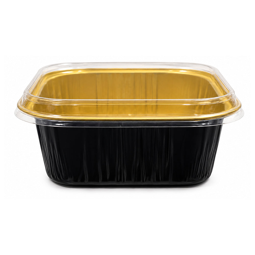 150ml Square Foil Container With Lid 10 Pieces Pack – Golden & Red Bake N Serve Cups CL086