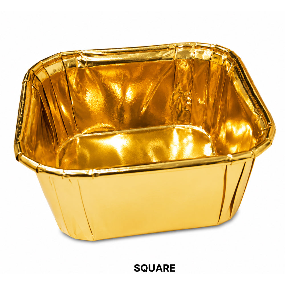 CL022 Premium Golden Paper Baking Cups with Lids – Round, Square & Rectangle Shapes | Pack of 10