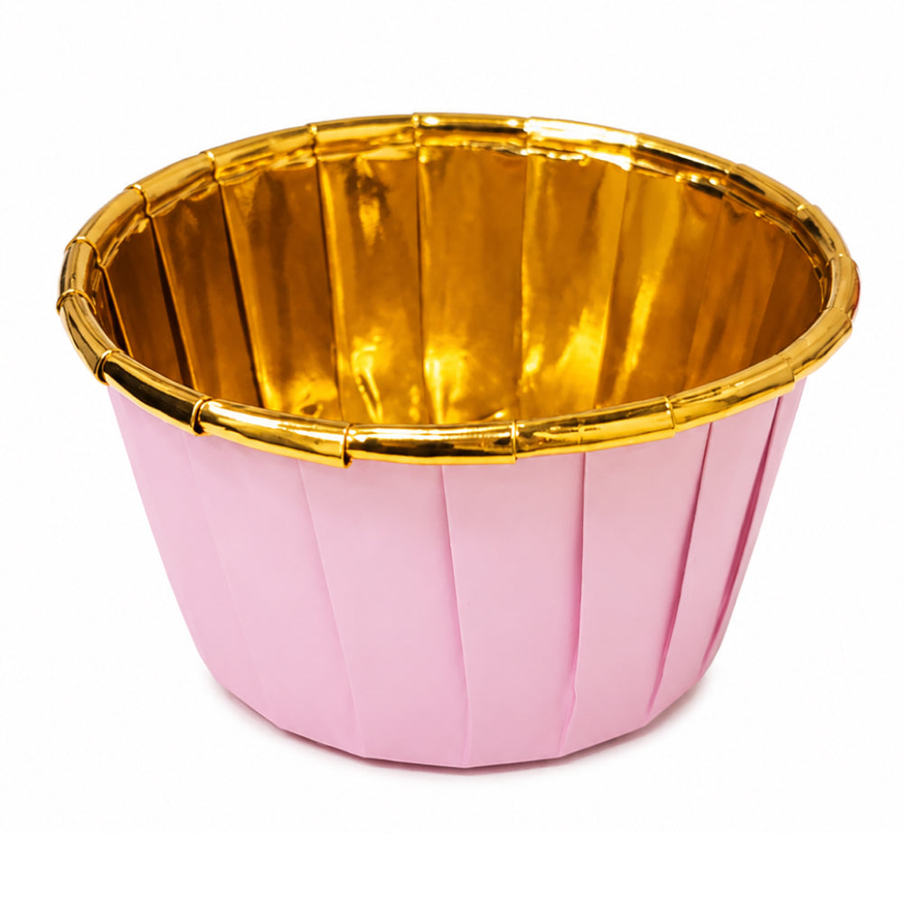 2603-15 CL021 Premium Golden Inner Round Paper Baking Cups With lid – Solid Color Design | Pack of 50