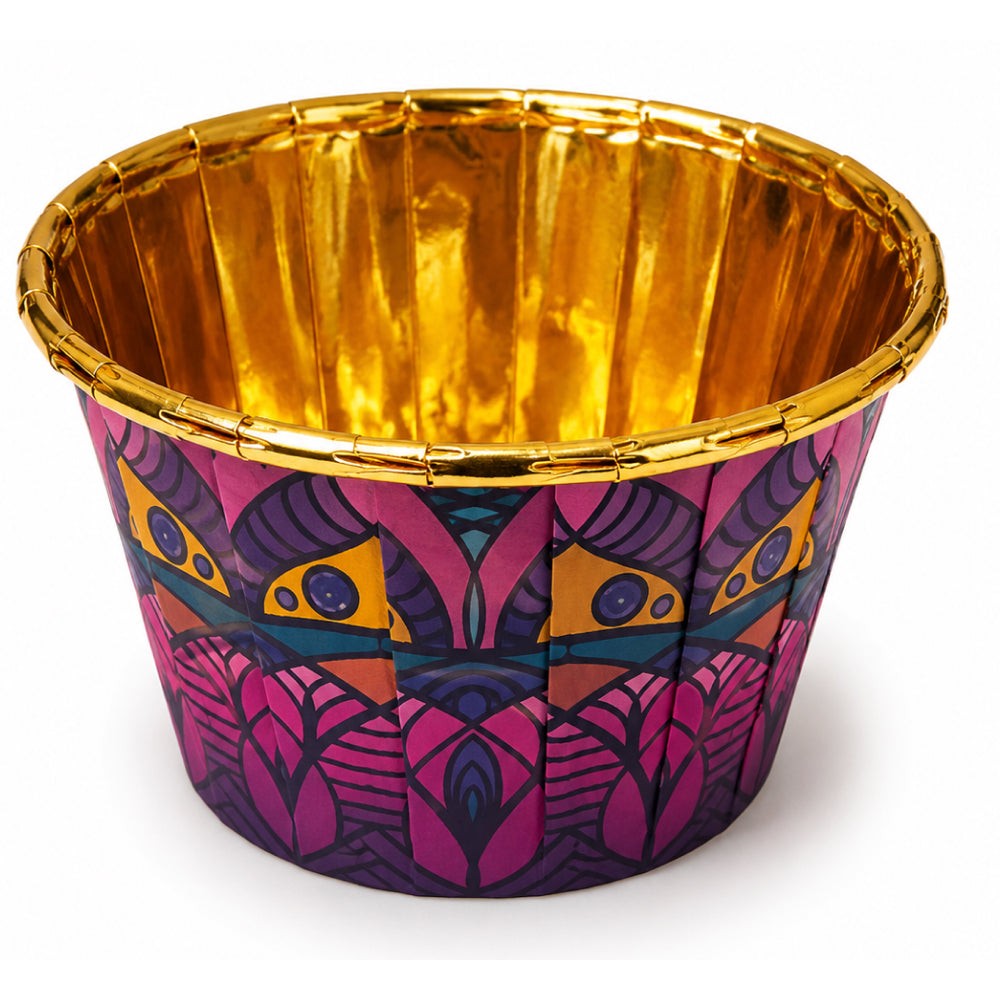 2603-14 CL056 Premium Golden Inner Round Paper Baking Cups – Assorted Mandala Design | Pack of 10